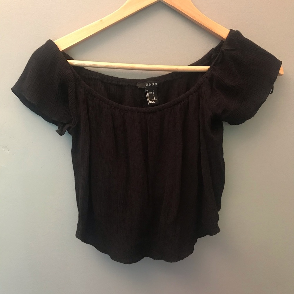 Flowy Black Off Shoulder Crop Top - Forever 21